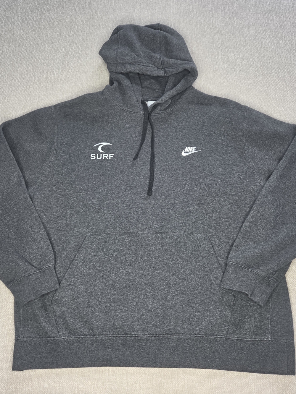 Nike Surf Hoodie Mens XL Gray Pullover Embroidered Swoosh Fleece Sweatshirt